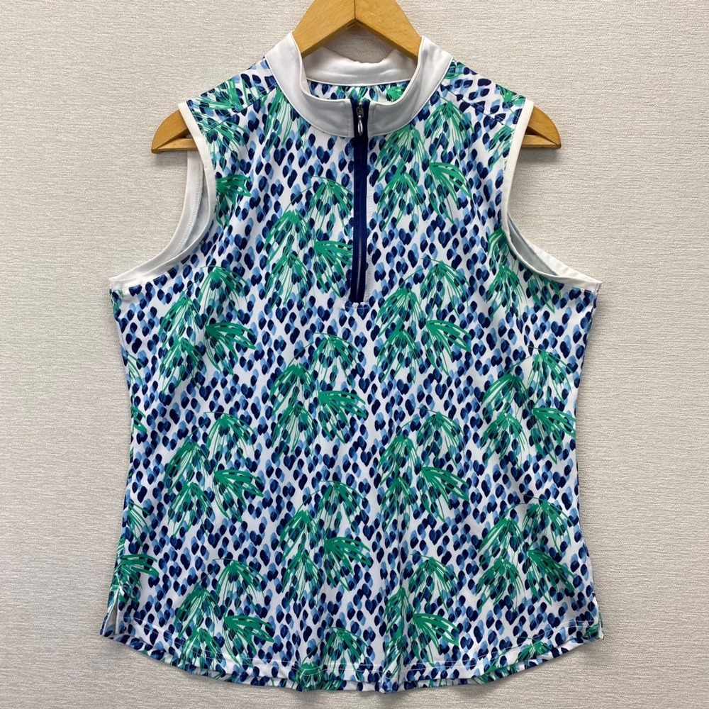 Pebble Beach Dry-Luxe Performance Golf Top Womens XL Blue Green Tropical 1/4 Zip - Picture 3 of 11